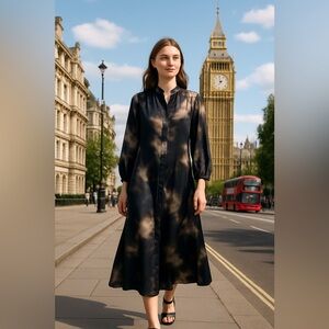 H&M Black and Tan Long Sleeve Tie Dye Dress
Size Large